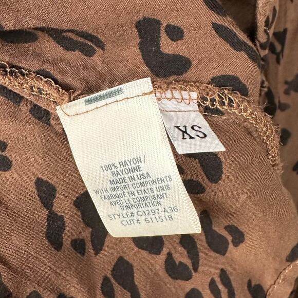Cloth & Stone Black & Brown Animal Print V-Neck Peplum Blouse Women's XS - Picture 6 of 7